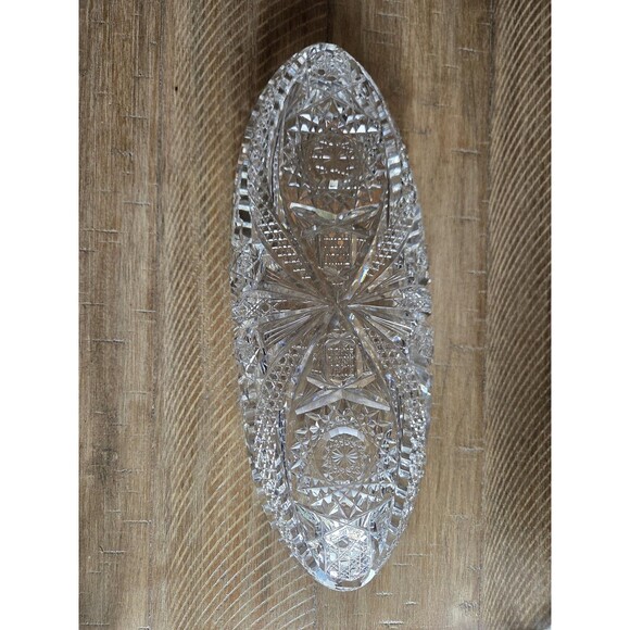 Vintage Cut Glass Crystal Boat Dish ⭐ Relish / Candy Tray 12" - Picture 4 of 5